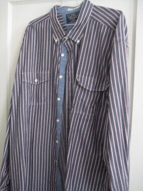 MAN'S 100% COTTON "NAUTICA" DENIM, WHITE, RED STRIPE LONG SLEEVED SHIRT XXL